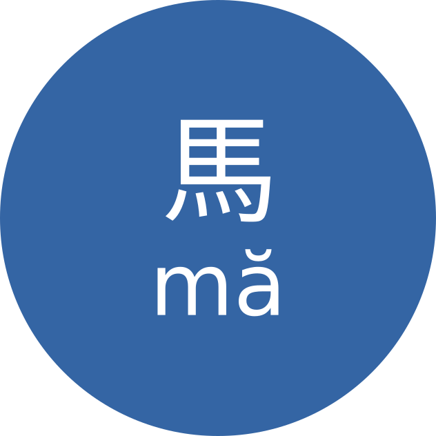Mandarin character 馬 with the corresponding Pinyin